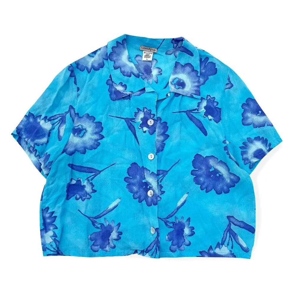 Vintage Life Styles, Floral Cropped Button Down Shirt - Picture 1 of 4